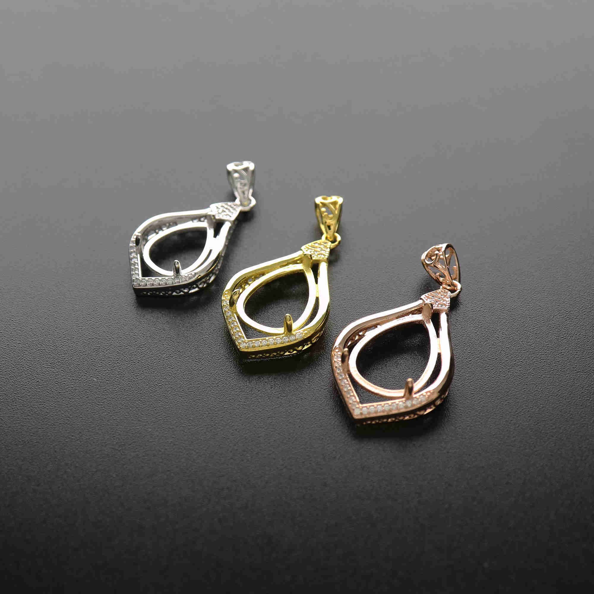 1Pcs Multiple Sizes Solid 925 Sterling Silver Pear Shape Cabochon Bezel Prong Settings DIY Gemstone Pendant Rose Gold Plated 1431038 - Click Image to Close